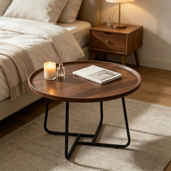 Elegant Round Wooden Sofa Side Table