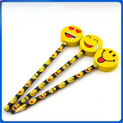 Pack Of 3 Smiley Face Eraser And Pencil