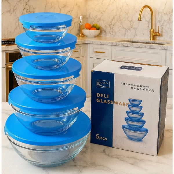 5PCs Glass Bowl Container With Lid