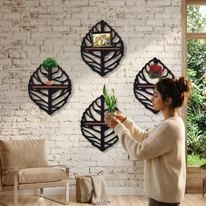 4PCs Wooden Leaf Wall Shelf
