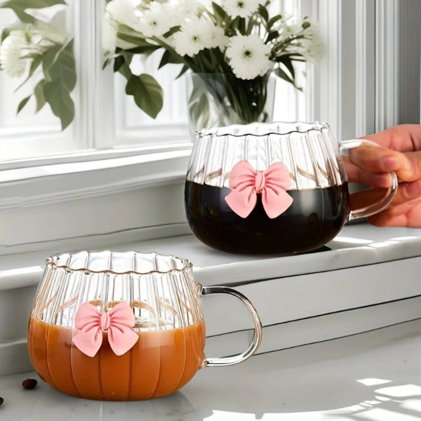 Glass Pumpkin Shape Bow Coffee Cup