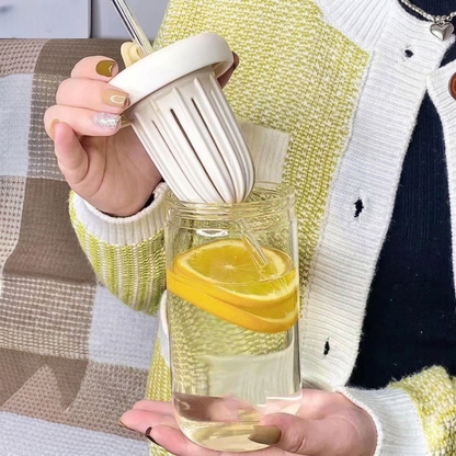 Cute Flower Glass Cup with Straw
