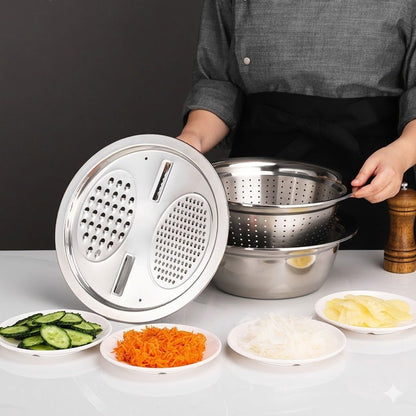 Stainless Steel 2PCs Grater & Strainer Bowl