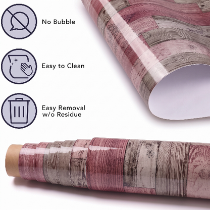 Self Adhesive Pink Floral Wood Marble Sheet