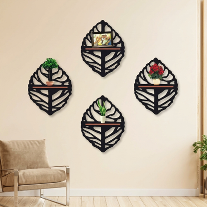 4PCs Wooden Leaf Wall Shelf