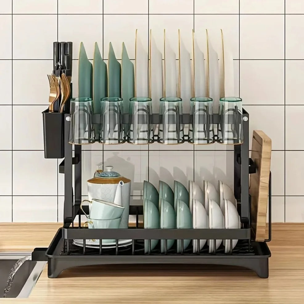 2 Layer Metal Dish Drainer Kitchen Rack