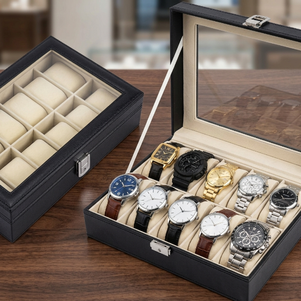12 Slot Leather Watch Organizer Box