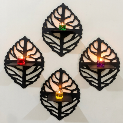 4PCs Wooden Leaf Wall Shelf