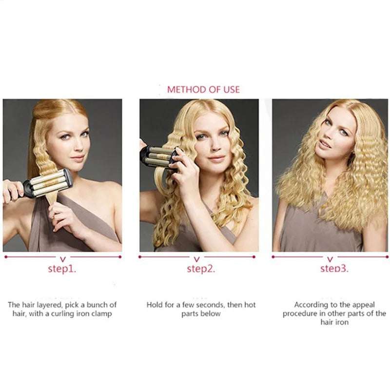 3 Barrels Hair Curling Iron with Lcd Display