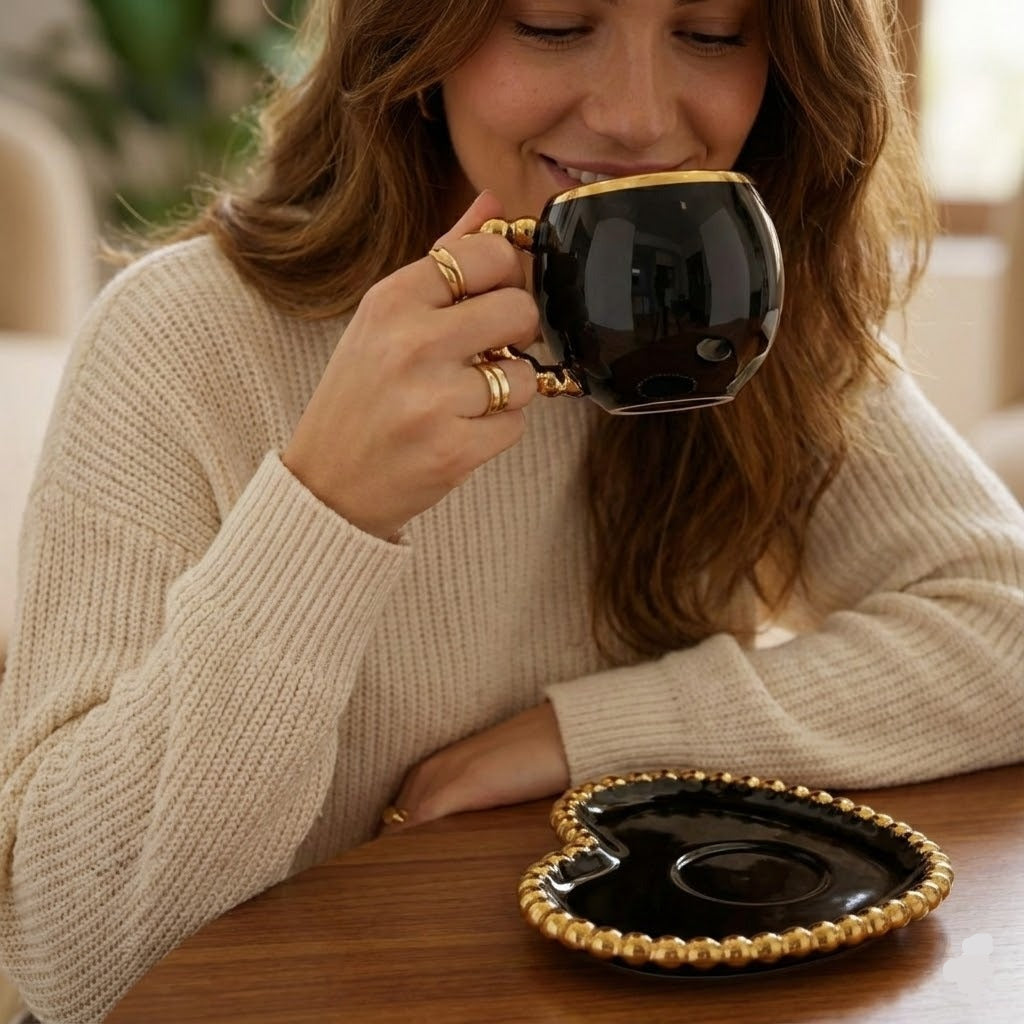 Black & Golden Ceremic Coffee Mug with Sausar