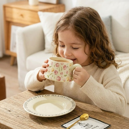 Flower Ceremic Coffee Mug with Sausar & Spoon