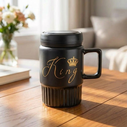 Ceramic Black Coffee Mug with Mirror LId