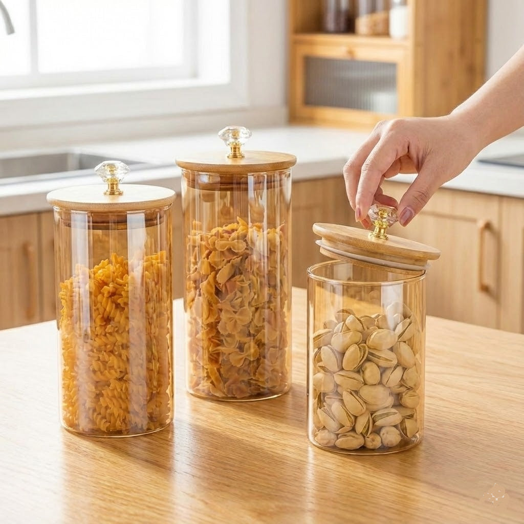 Luxury Diamond Sealed Glass Jars (3PCs)