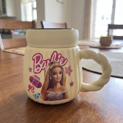 Cartoon Printed Ceramic Coffee Mug with Mirror Lid