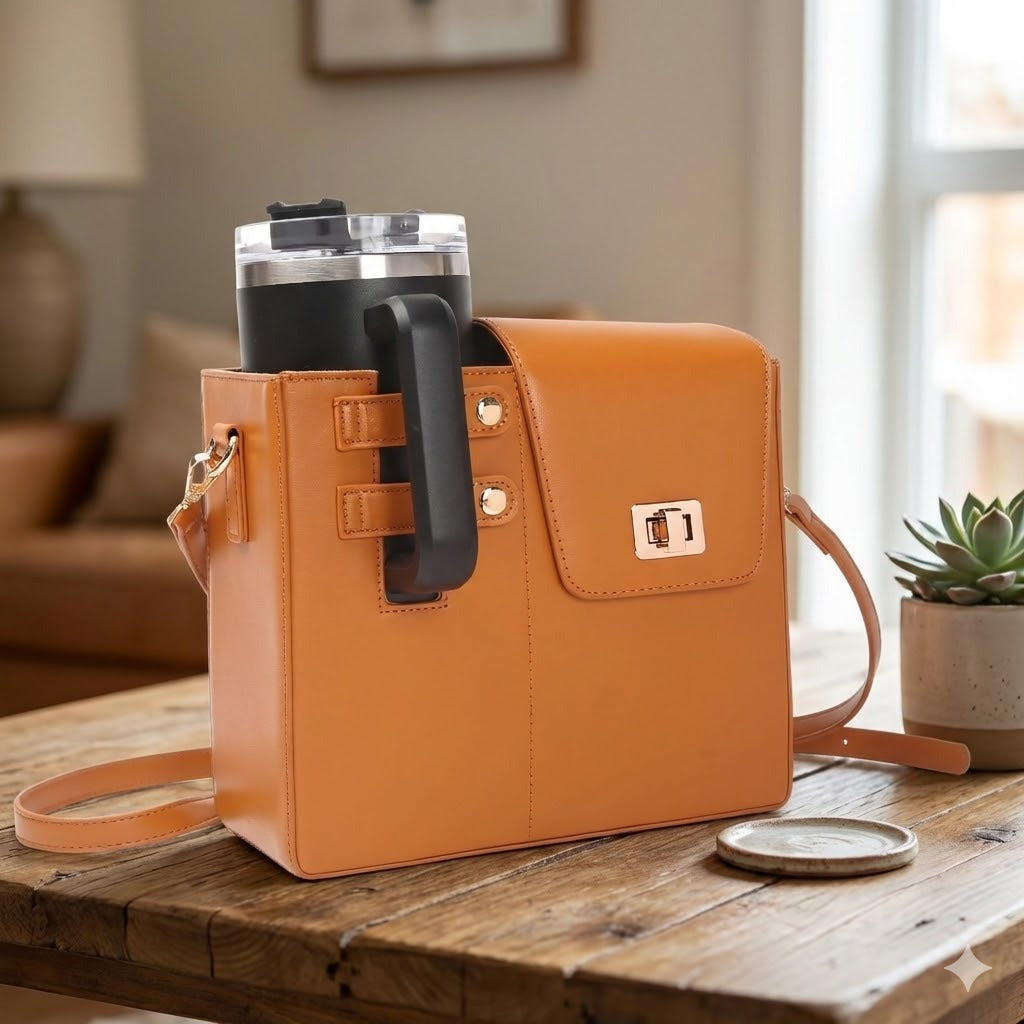 Portable Leather Shoulder Tumbler Bag
