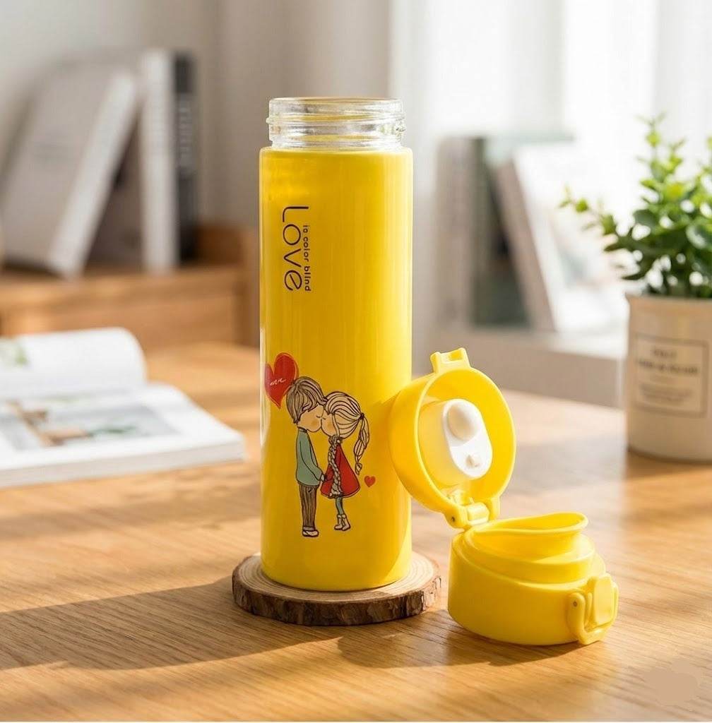 Creative Cartoon Printed Glass Water Bottle
