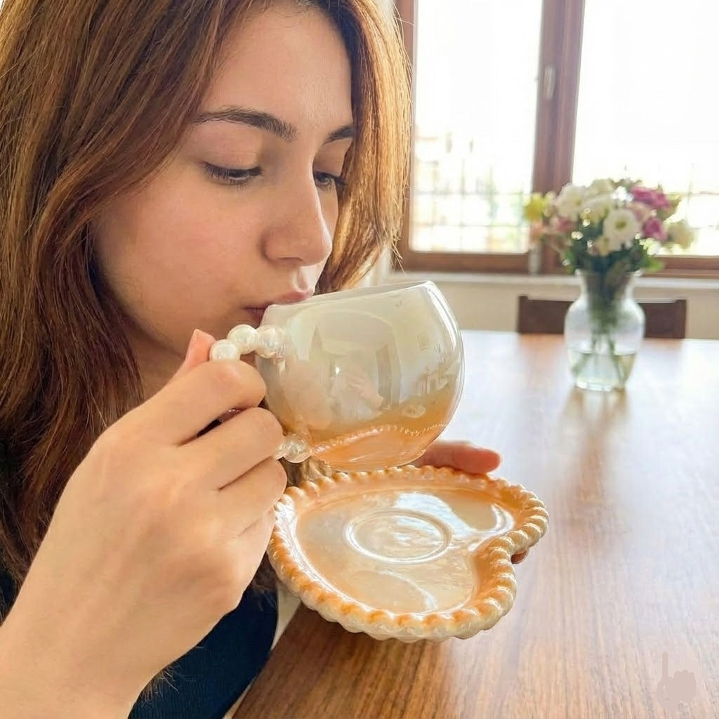 Gradient Ceramic Cup with Sausar & Spoon