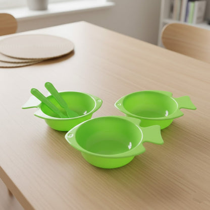 3PCS Fish Shape Plastic Bowl Set with Spoon & Fork