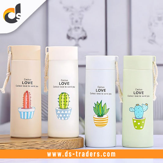 Plant Design Glass Water Bottle (450 ML)