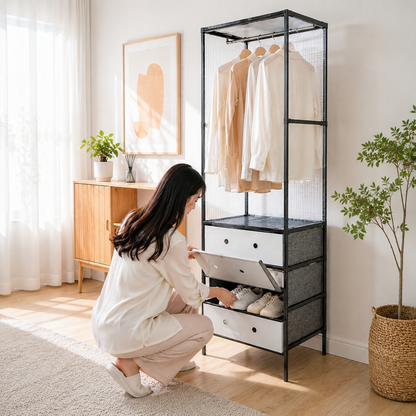 Multitier Cloth Storage Rack With 3 Drawers