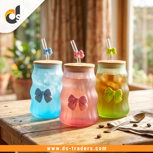 4PCs Frosted Glass with Wooden Lid