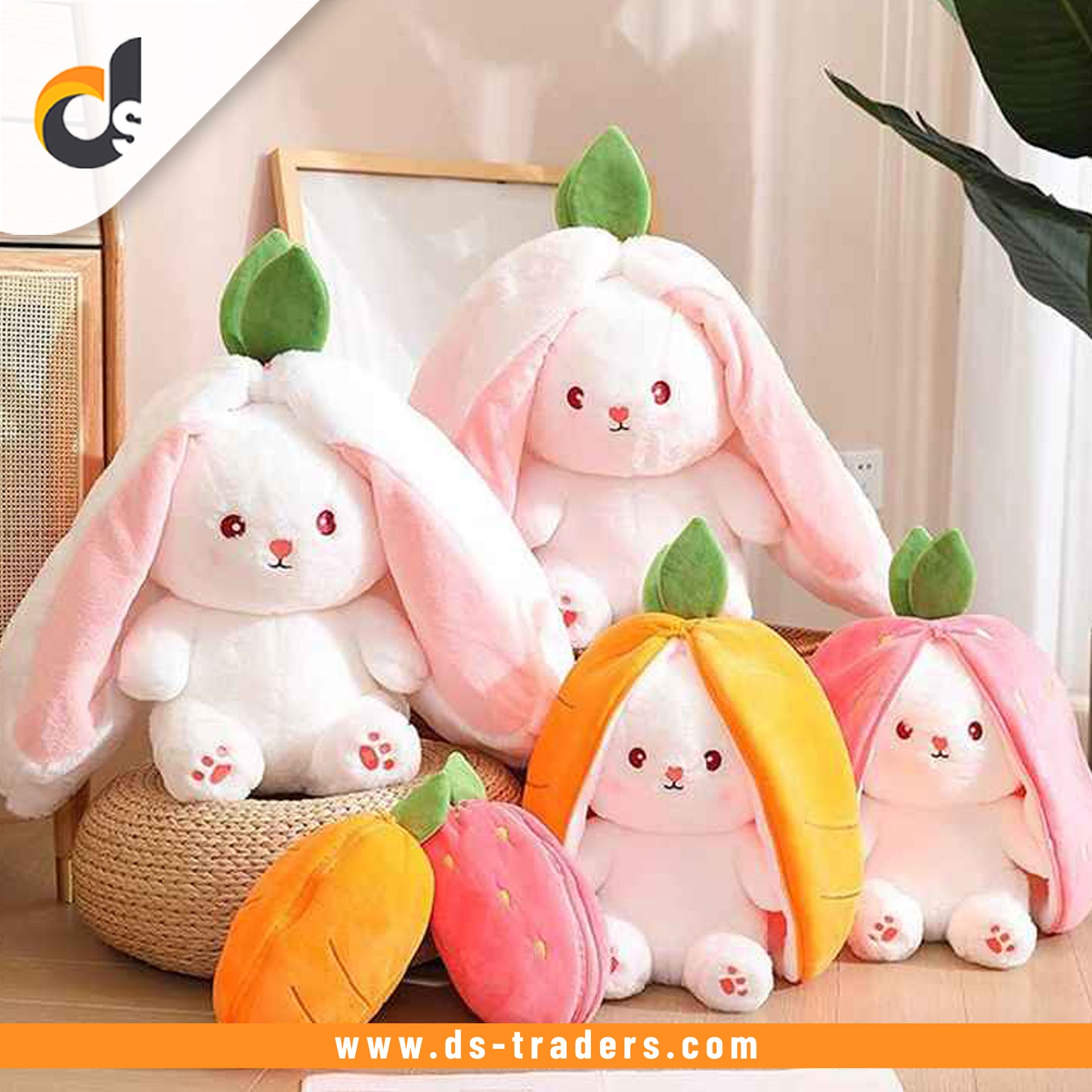 Funny Reversible Bunny Plush Toy Zipper Pillow