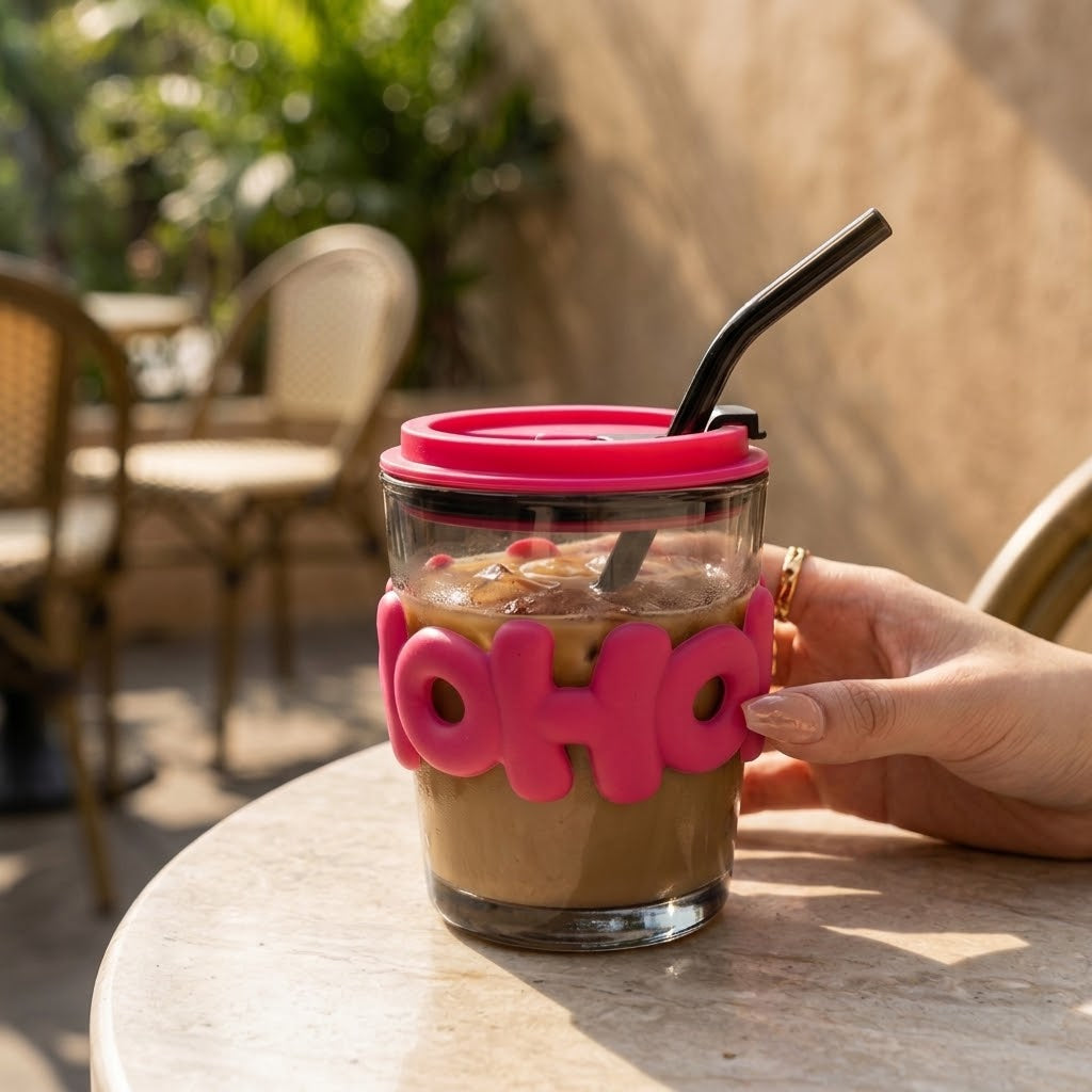 Glass Water Cup with Straw 350ML