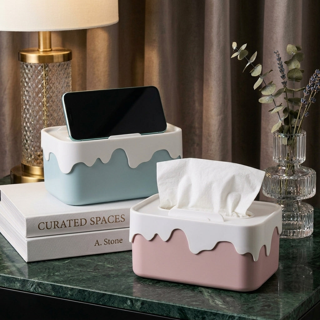 Desktop Tissue Dispenser With Phone Holder