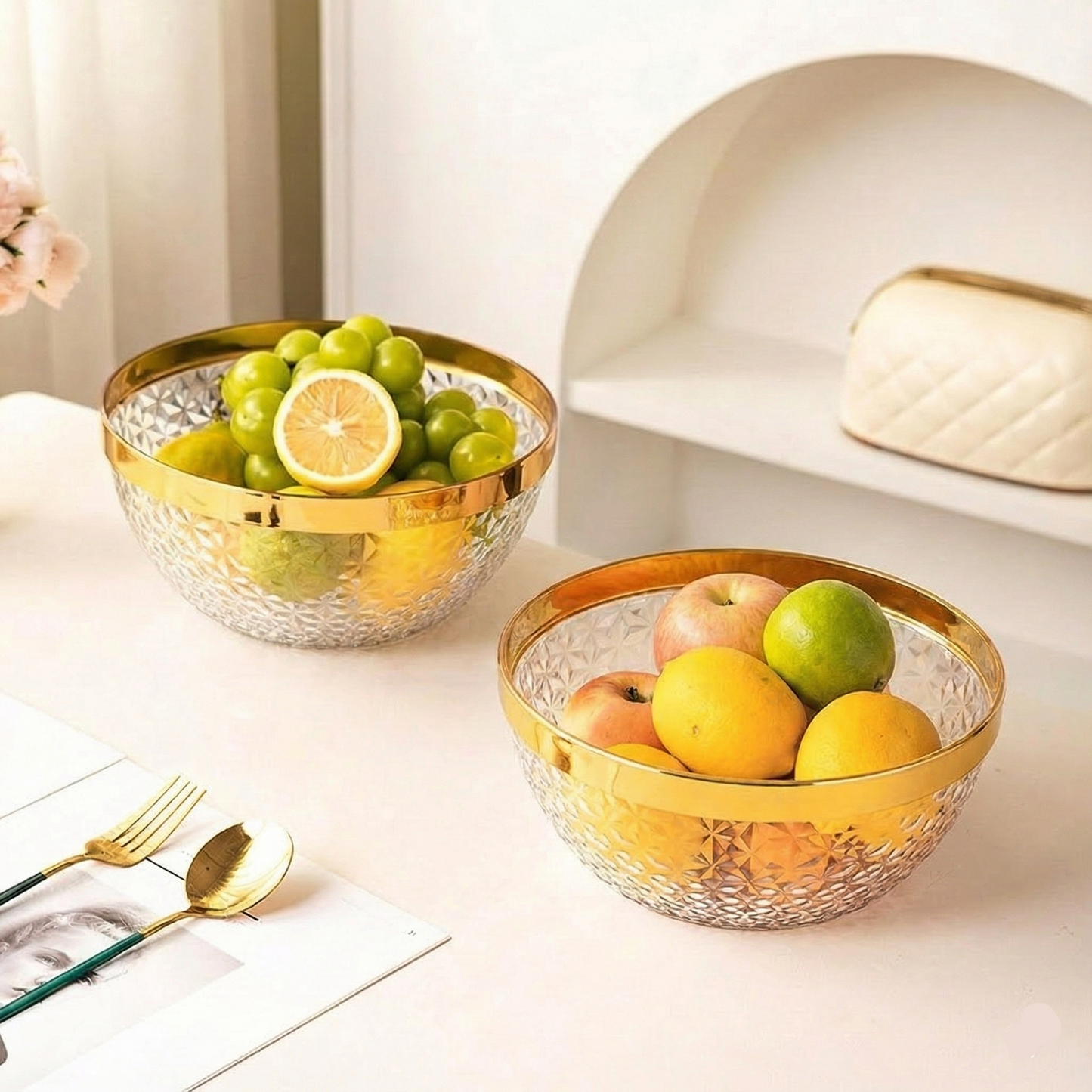 Gold Trim Clear Plastic Punch Bowl