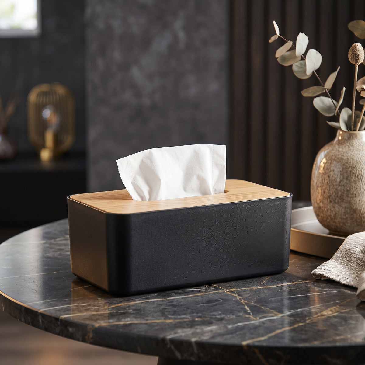 Elegant Tissue Storage Box With Wooden Lid