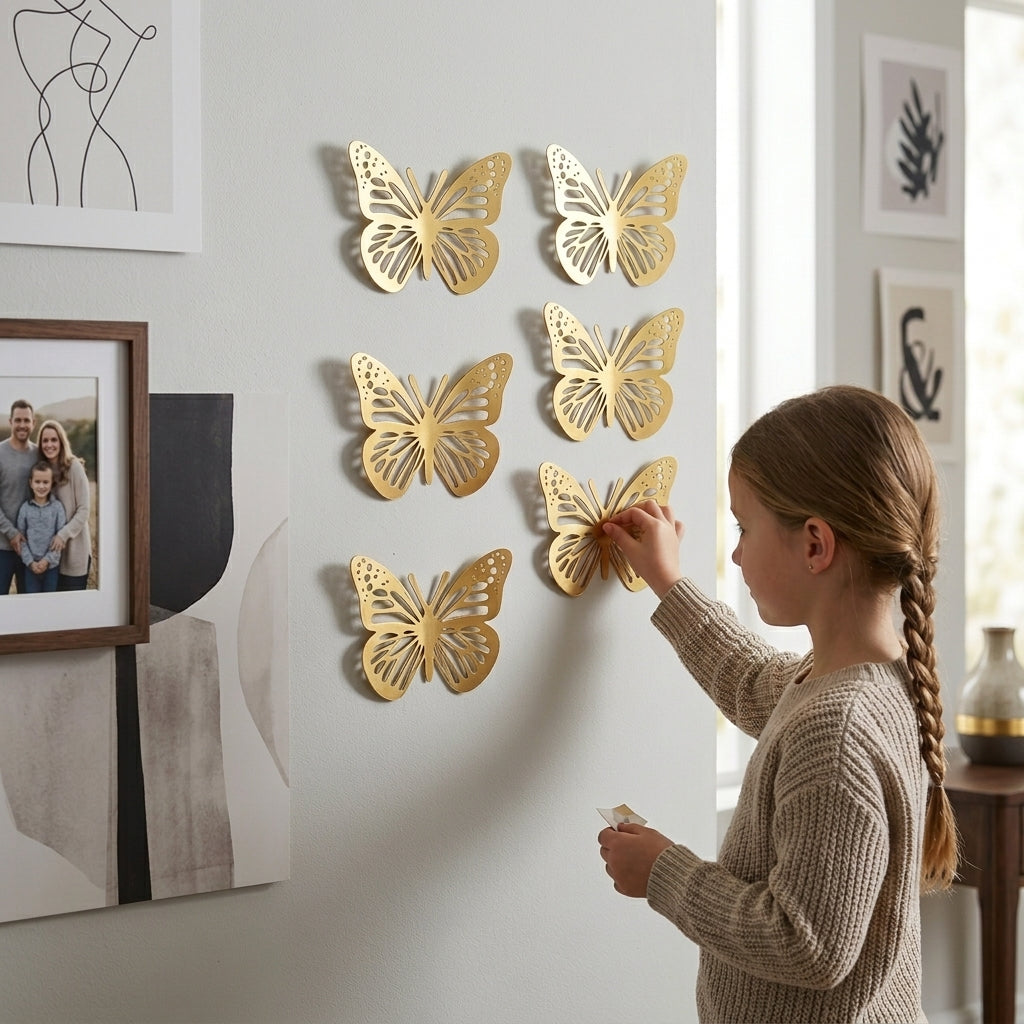 6PCs Acrylic Golden Butterfly Wall Stickers