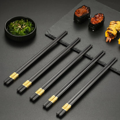 10PCs Black & Gold Reusable Non-Slip Chopsticks