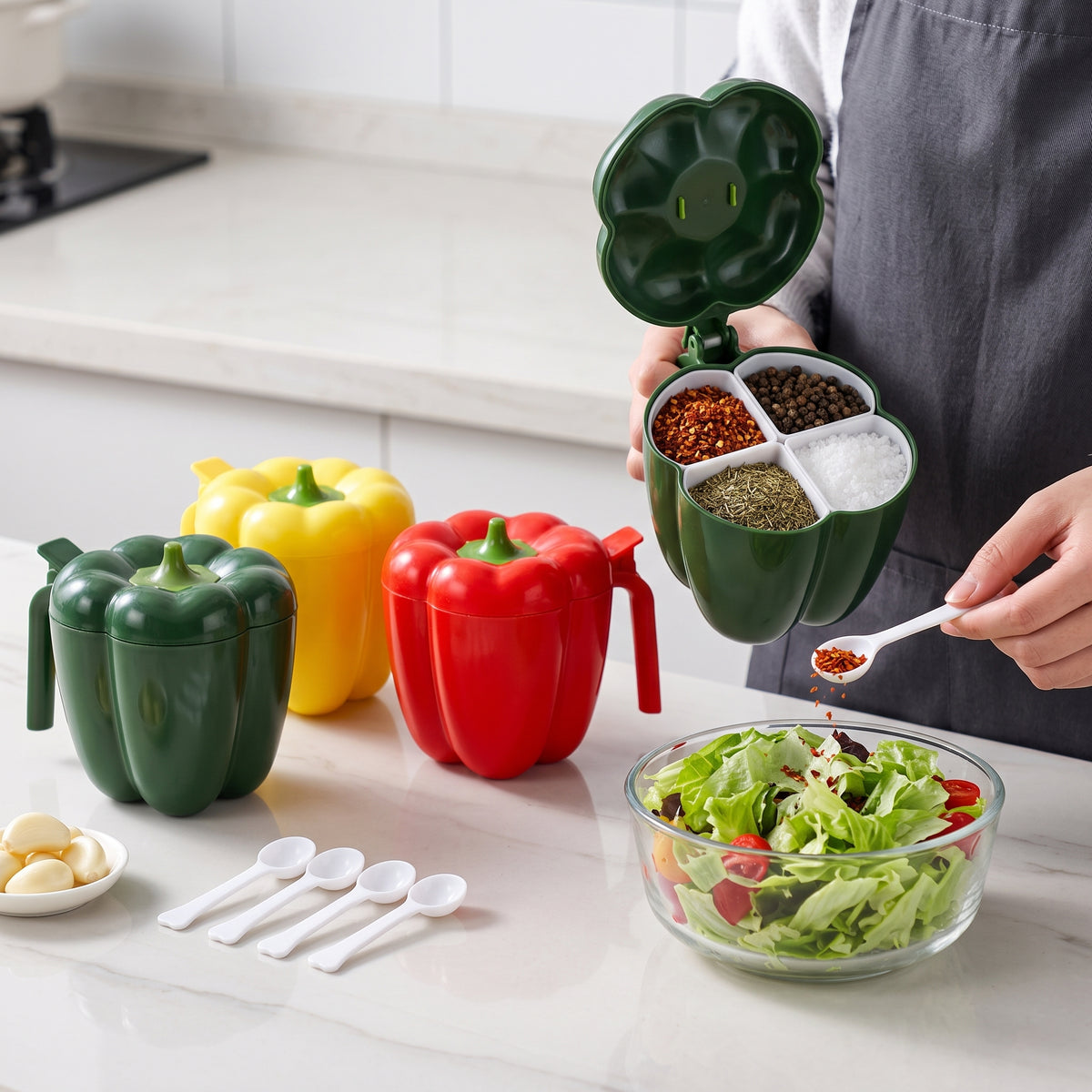 4-In-1 Bell Pepper Storage Containers With Spoons