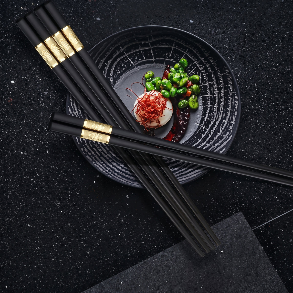 10PCs Black & Gold Reusable Non-Slip Chopsticks