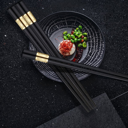 10PCs Black & Gold Reusable Non-Slip Chopsticks