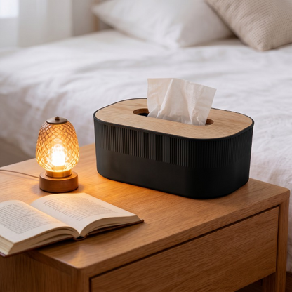 Elegant Ribbed Wooden-Top Tissue Box