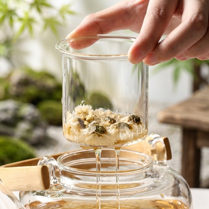 Elegant Glass Tea Kettle with Wooden Handle