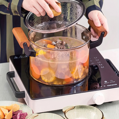 Transparent Glass Cooking Pot With Wooden Handle – 6.5L
