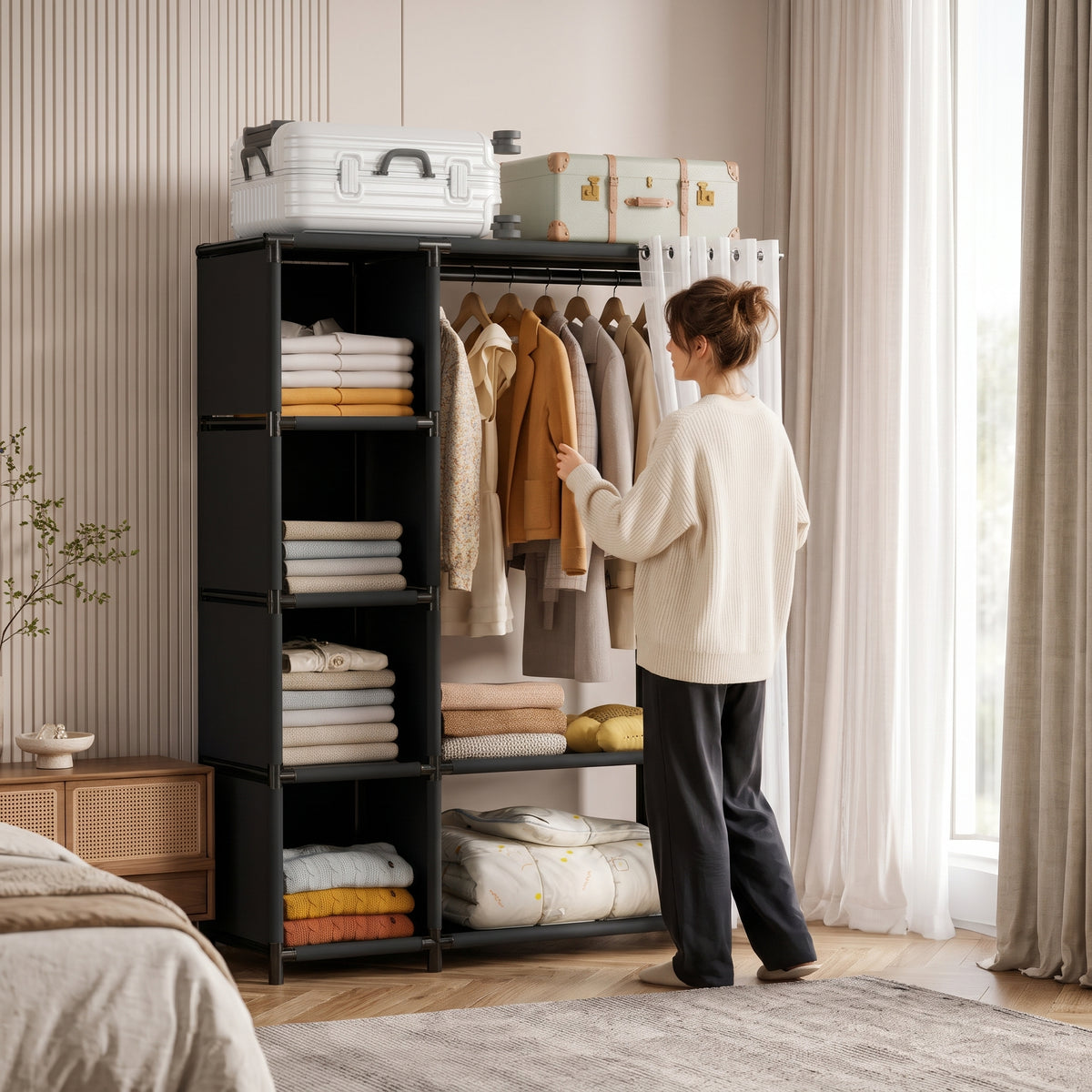 Portable Fabric Wardrobe With Dustproof Cover