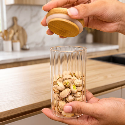 3PCs Glass Jar Set With Wooden Lid