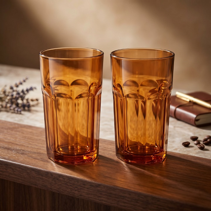 2PCs Vintage Amber Drinking Glass Set