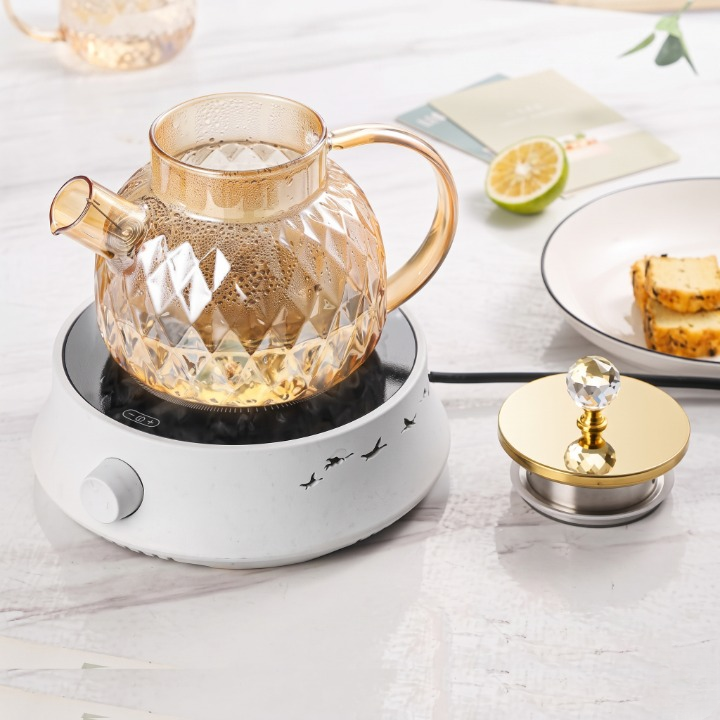 Crystal Glass Tea Kettle With Diamond Cut Lid