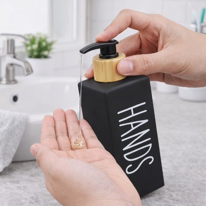 Ceramic Hand Soap Dispenser With Wooden Pump