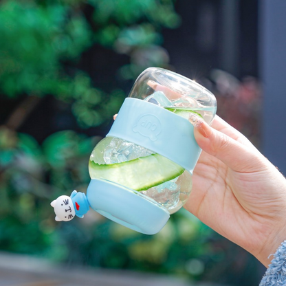 Elegant Bear Glass Cup with Straw
