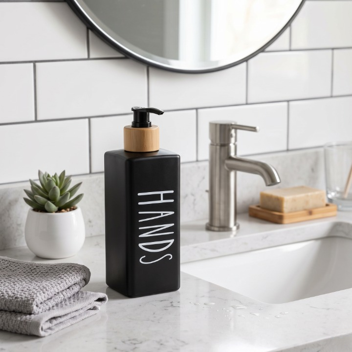 Ceramic Hand Soap Dispenser With Wooden Pump