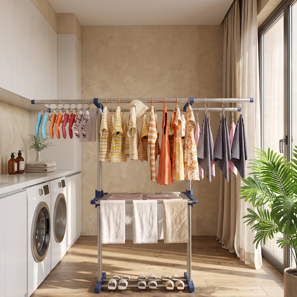 Portable Folding Clothes Drying Rack With Wheels