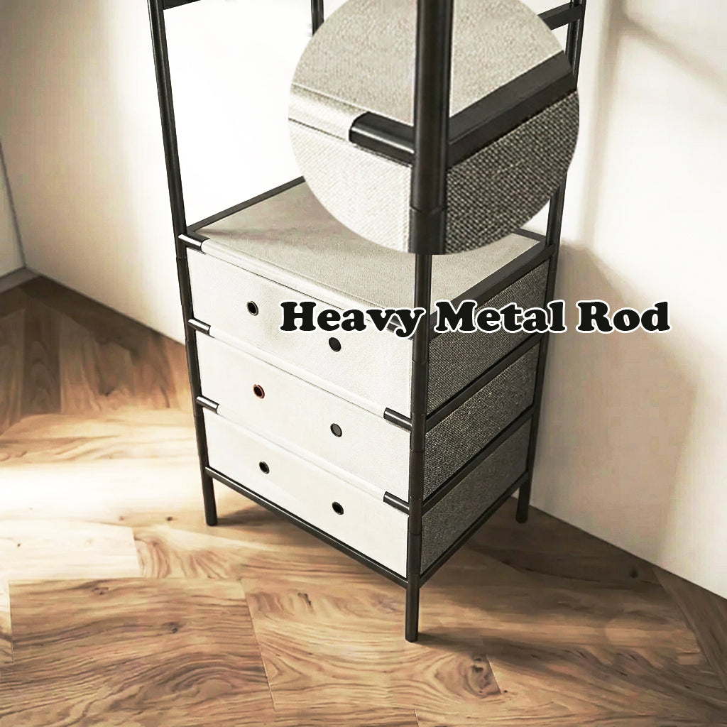 Multitier Cloth Storage Rack With 3 Drawers