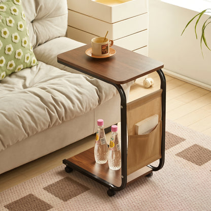 C-Shaped Sofa Side Table With Wheels