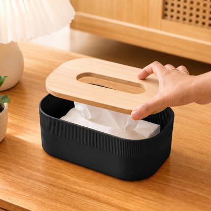 Elegant Ribbed Wooden-Top Tissue Box