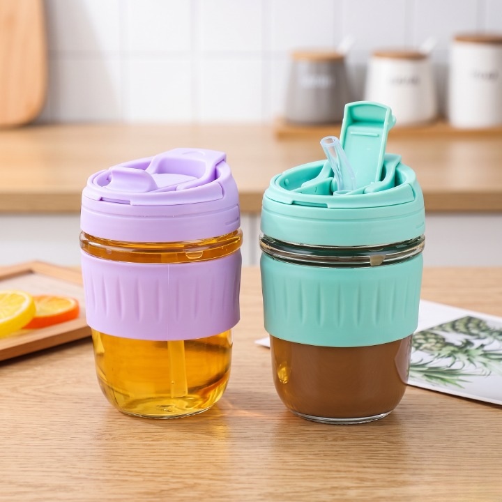Double Layer Travel Glass Mug With Lid